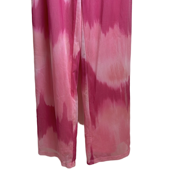 New York & Co Sweet Pea Pink Tie-Dye Strapless Boho Wide-Leg Jumpsuit XS New - Picture 7 of 17